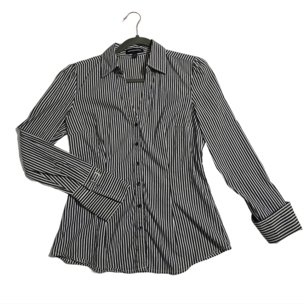 Women's Express Design Studio Business Charcoal Stripe Casual Blouse